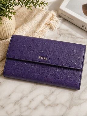 Furla Purple Leather Wallet Embossed Long Flap Continental clutch